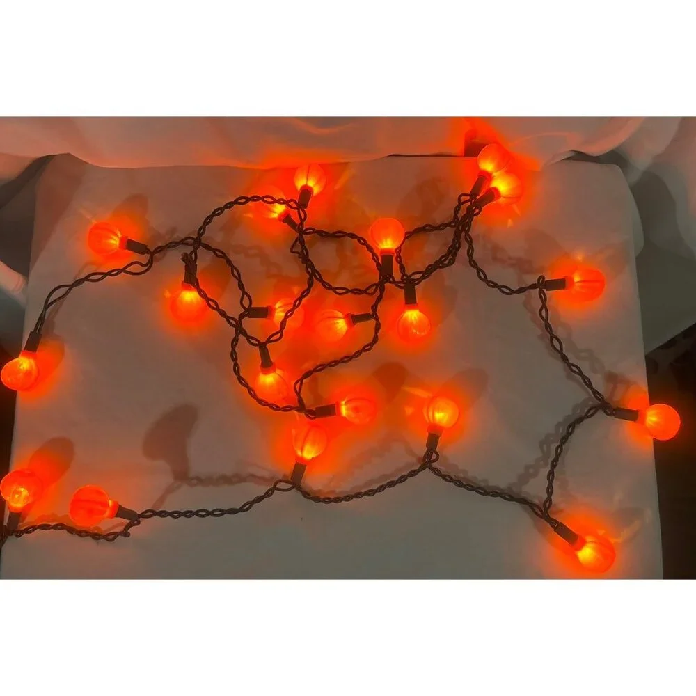 Halloween Jack o Lantern Ghost Vintage String Light 10 Plastic Blow Mold Pumpkin